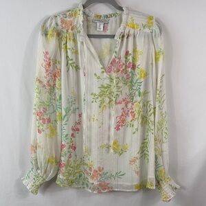 cupcakes‎ & cashmere Women’s Multicolor Floral Blouse. Size L. Metallic threads